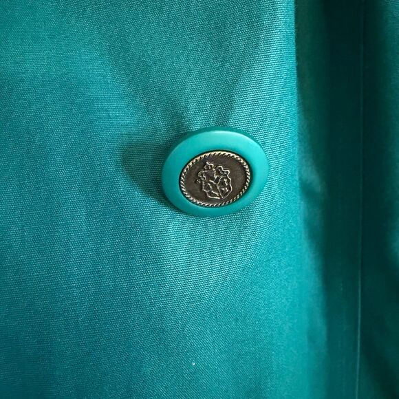 Women’s VTG London Fog Water Resistant Belted Turquoise Trench Coat 10 petite - Picture 8 of 8